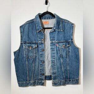 Vintage Levis Made In Canada Upcycled Denim Vest Cut Off Trucker Large Grunge